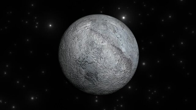 Rotating 3d Ceres dwarf planet in galaxy with shiny star modern design universe background