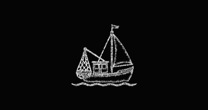 Sketch fishing sailboat icon animation - smooth progressive reveal