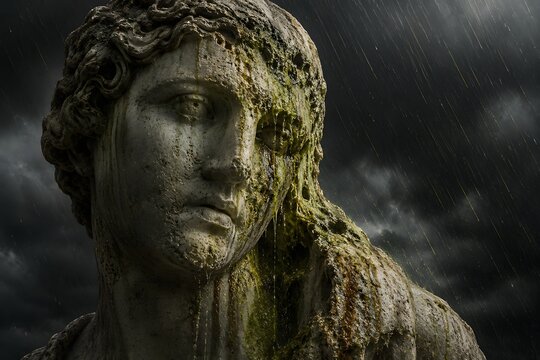 Ancient Stone Statue Damaged by Acid Rain
