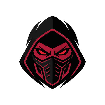 Red and black ninja assassin hooded head logo icon