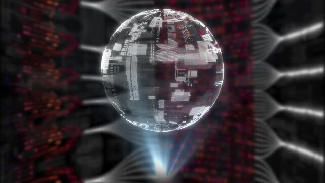 colourful  rotating holographic hi tech globe big data transfer  hi tech design black technology background