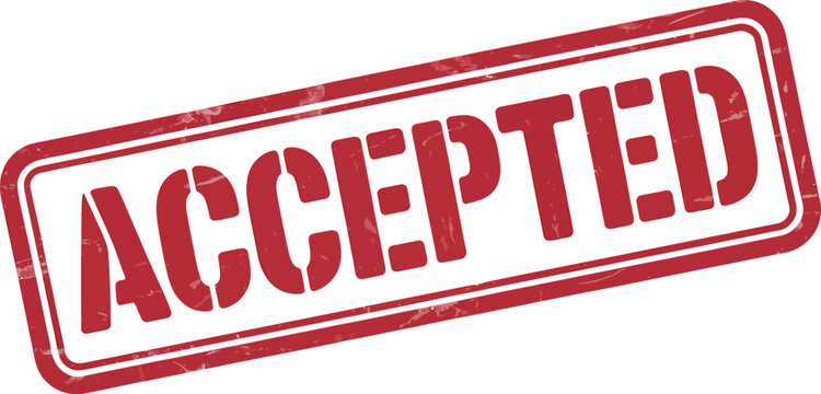 Accepted, status icon, approved rubber stamp symbol for document validation compliance reviews and business workflows