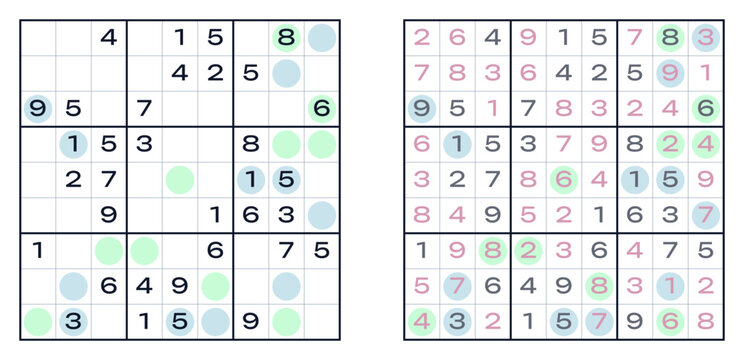 Odd-Even Sudoku vector puzzle medium complexity with solution  
