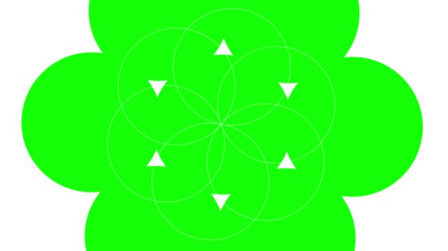 Clover leaf graphic displays a geometric pattern of overlapping circles and triangles on a bright green background which serves as a symbolic representation for luck and nature in design layouts.