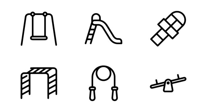 Playground Icons: Swing, Slide, Hopscotch, Monkey Bars, Jump Rope, Seesaw