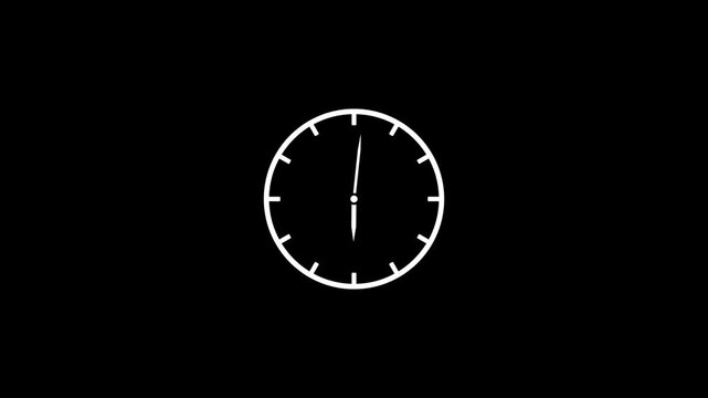 Clock Animation in 12 Hour Loop animation with optional luma matte. Alpha Luma Matte included. 4k animation video.