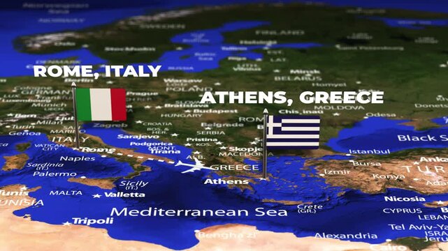 Flight From Rome ITALY to Athens GREECE with flag pins