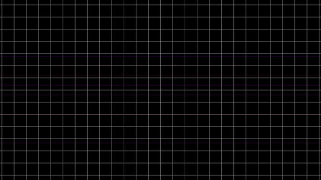 Black grid with colored horizontal lines background. Technology matrix pattern for data center layout. Digital grid animation for abstract scifi screen.