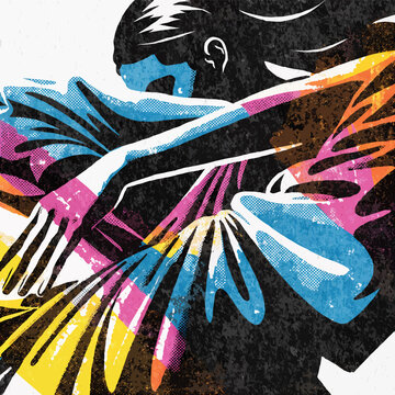 Melancholic pop art illustration of a woman risograph challenge