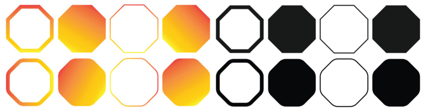 octagon shape collection with outline filled and gradient geometric badge templates vector set