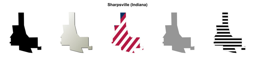 Obraz premium Sharpsville (Indiana) blank outline map set