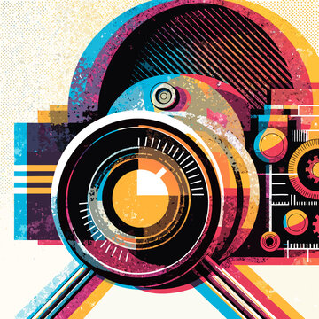 Retro photo camera with retro color stripes risographchallenge