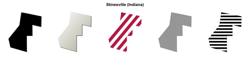 Fototapeta premium Stinesville (Indiana) blank outline map set