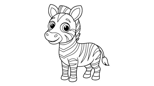 Cute Zebra Coloring Page Line Art for Kids Activity Book