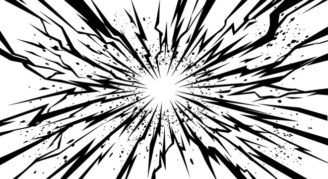 Comic book speed lines background, black and white manga action zoom effect, radial lightning explosion burst for anime storytelling and motion graphics