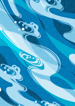 Traditional Japanese wave abstract background. Vector oriental water splash pattern in blue tones for wrapping paper, textile, wallpaper and aesthetic design.