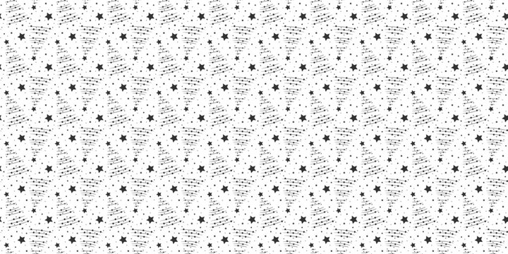 Black and white Christmas tree seamless pattern for Scandinavian style decor