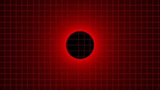 Red grid with glowing center and black circle. Technology matrix pattern for system server infrastructure safety. Digital grid animation for scifi interface panel.