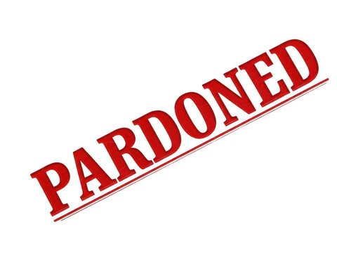 Red pardon stamp with bold text isolated on transparent background