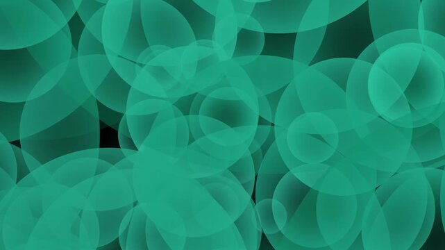 Teal overlapping circles abstract background animation graphic. Geometry circles pattern for technology research layout. Digital geometric animation for backdrop.
