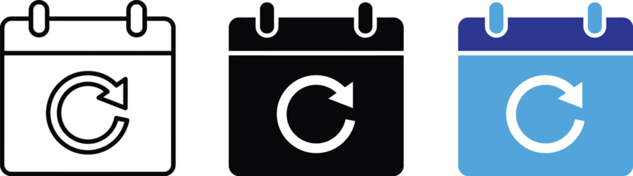 Calendar Refresh Icon Set Vector Line Art Illustration For Schedule Update And Event Reschedule
