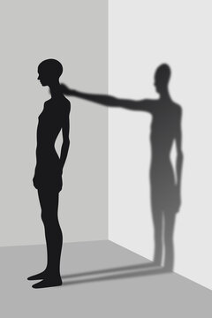 Shadow Struggle with Yourself, Hard Work and Victory Concept Illustration