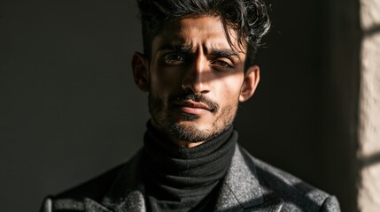 Obraz premium AI Job Anxiety Young South Asian Slender Man Focused