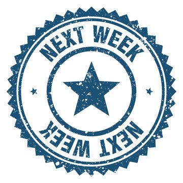 next week blue grunge round stamp. next week stamp