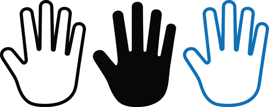 Three stylized hand icons in different colors