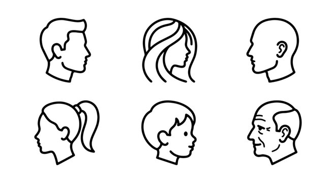 Diverse Human Profile Icons, Male, Female, Child, Senior Faces, Vector Set