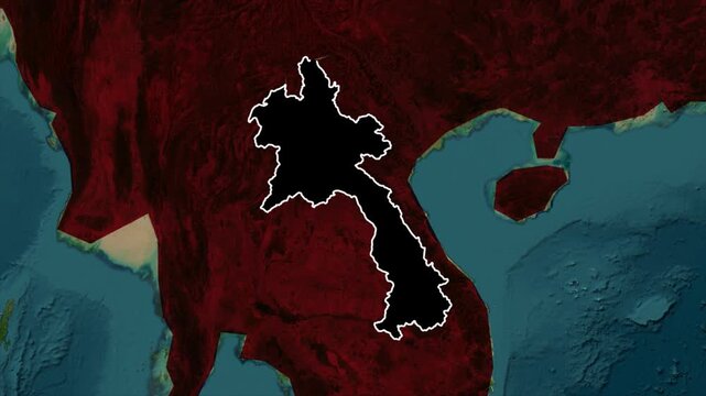 Laos Map Highlight Animation with Geographic Borders and National Territory.
Animated Laos Map on Southeast Asia Geographic Background.