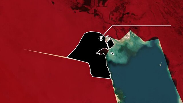 Kuwait Map Highlight Animation with Geographic Borders and National Territory.