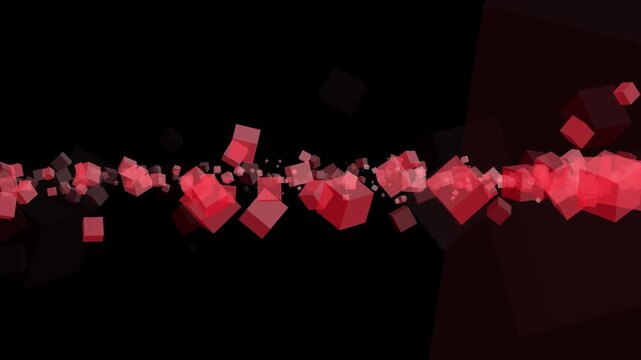 Floating red cubes in abstract space background black screen. Geometry cubes pattern for futuristic technology product showcase presentation backdrop.
