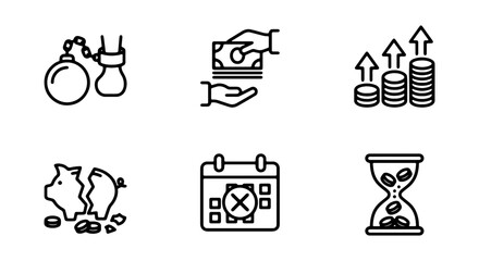 Obraz premium Financial Icons: Debt, Cash, Growth, Savings, Calendar, Time Vector Set