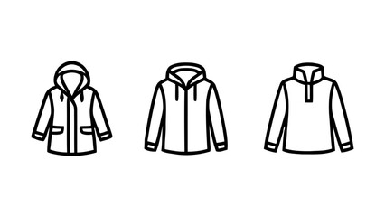 Outerwear jacket icons set including raincoat hoodie and fleece pullover vector illustration © Sahabat
