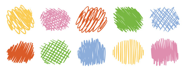 Naklejka premium Colorful scribble backgrounds set. Hand drawn marker strokes. Abstract doodle textures for creative design