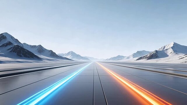 Snowy mountain road with glowing lines