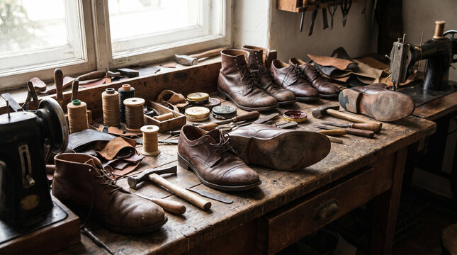 Repair shoes leather workshop tools sustainable restoration craftsmanship circular economy cobbler