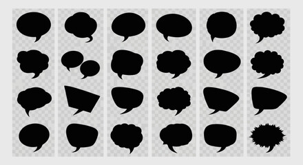 Fototapeta premium Collection of Black Speech Bubbles and Thought Clouds on Transparent Background