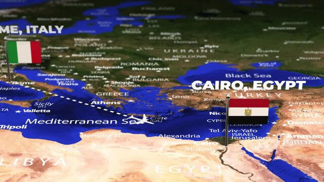 Flight From Rome ITALY to Cairo EGYPT with flag pins