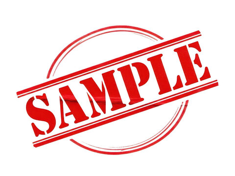 Red sample stamp with bold text isolated on transparent background