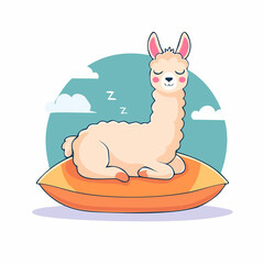 Naklejka premium Cute Sleeping Llama on Pillow Illustration