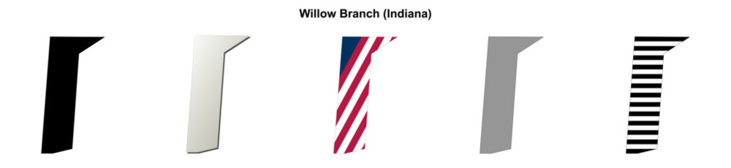 Obraz premium Willow Branch (Indiana) blank outline map set