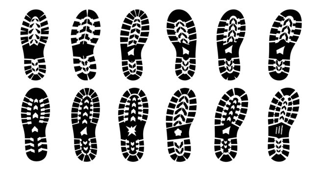 Black boot footprint tread patterns for tracking and forensics