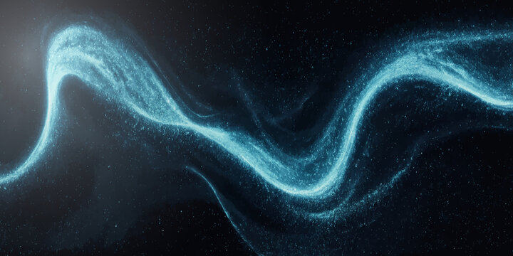 Swirling blue energy wave with particle dust abstract particles background technology artistic streaming movement wallpaper electric atmosphere abstracted