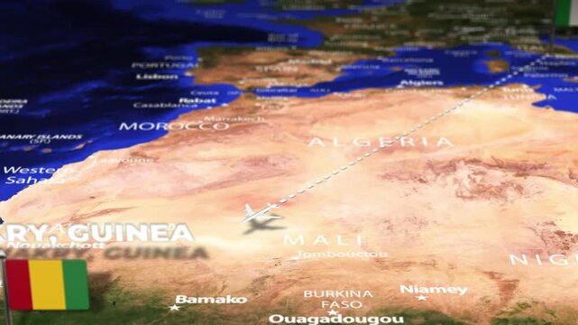 Flight From Rome ITALY to Conakry GUINEA with flag pins