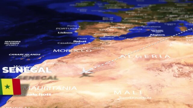 Flight From Rome ITALY to Dakar SENEGAL with flag pins
