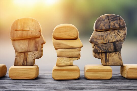Family Mental Health and Emotional Relationship Concept With Wooden Human Figures
