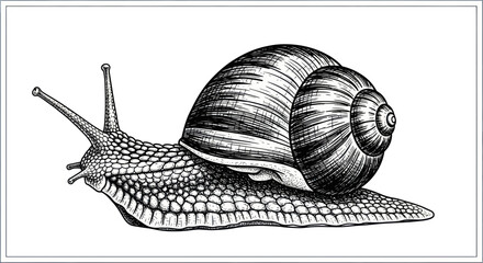 Snail illustration, black and white drawing of a snail © cicik