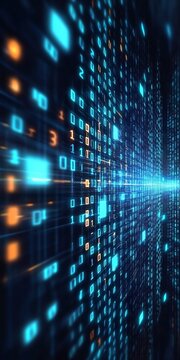 Abstract Background Featuring Shimmering Zeros and Ones in a Blue Hue Representing Digital Data Flow